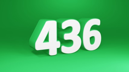 Number 436 in white on green background, isolated number 3d render