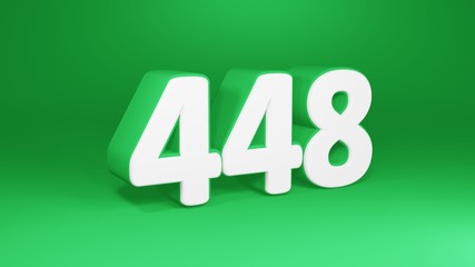 Number 448 in white on green background, isolated number 3d render