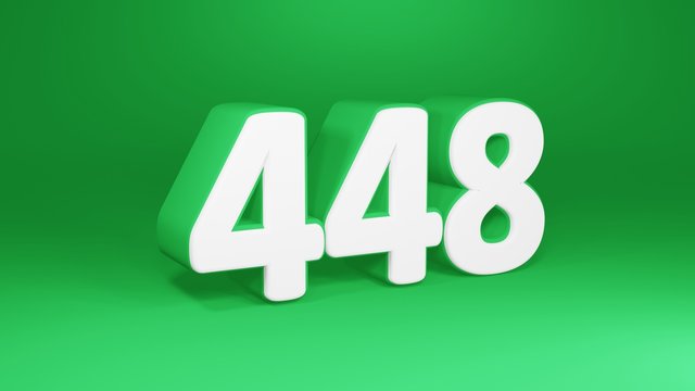 Number 448 in white on green background, isolated number 3d render