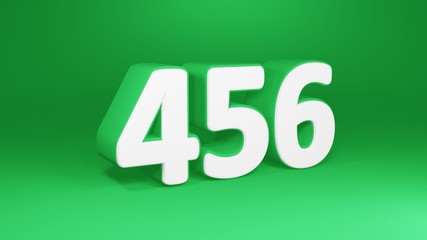 Number 456 in white on green background, isolated number 3d render