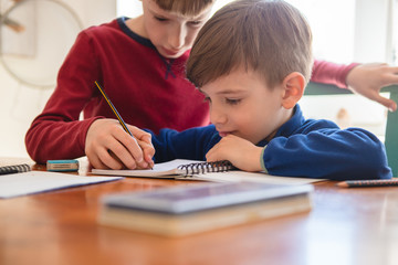 Brothers learning at home, Homeschooling
