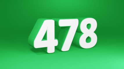 Number 478 in white on green background, isolated number 3d render