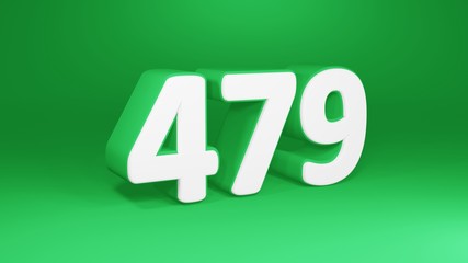 Number 479 in white on green background, isolated number 3d render