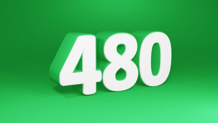 Number 480 in white on green background, isolated number 3d render