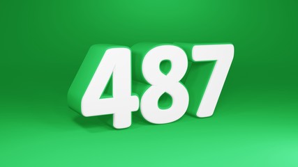 Number 487 in white on green background, isolated number 3d render