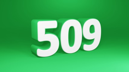 Number 509 in white on green background, isolated number 3d render