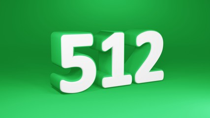 Number 512 in white on green background, isolated number 3d render