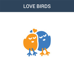 two colored Love Birds concept vector icon. 2 color Love Birds vector illustration. isolated blue and orange eps icon on white background.