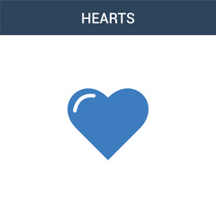 two colored Hearts concept vector icon. 2 color Hearts vector illustration. isolated blue and orange eps icon on white background.
