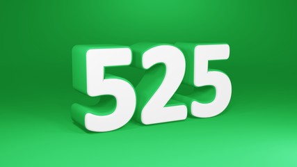 Number 525 in white on green background, isolated number 3d render