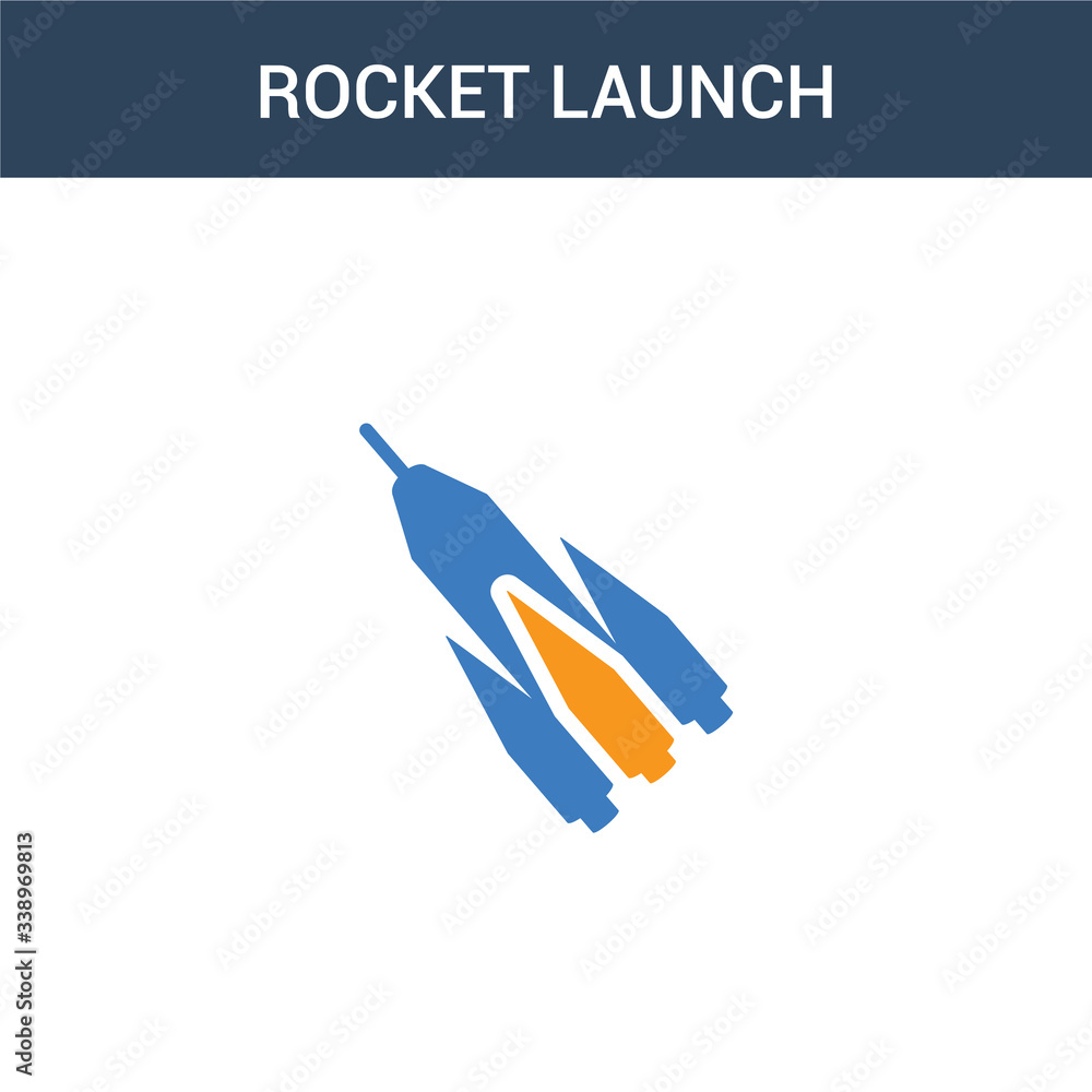 Poster two colored rocket launch concept vector icon. 2 color rocket launch vector illustration. isolated b
