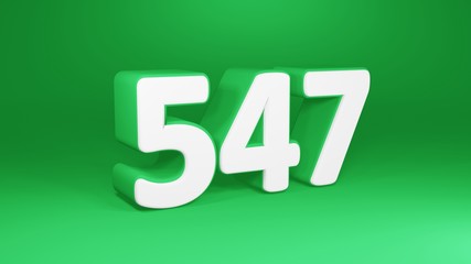 Number 547 in white on green background, isolated number 3d render