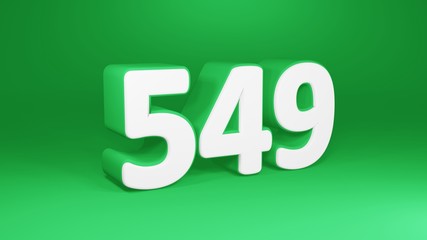 Number 549 in white on green background, isolated number 3d render
