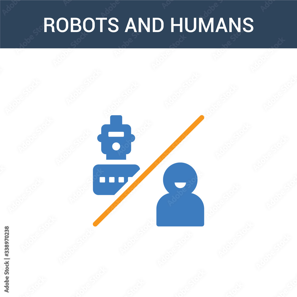 Poster two colored robots and humans concept vector icon. 2 color robots and humans vector illustration. is