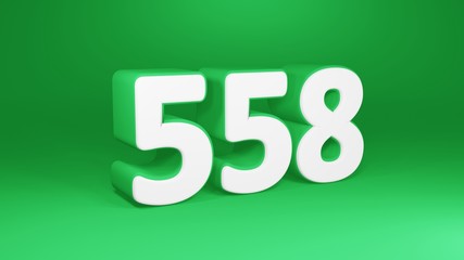 Number 558 in white on green background, isolated number 3d render