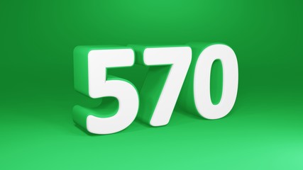 Number 570 in white on green background, isolated number 3d render