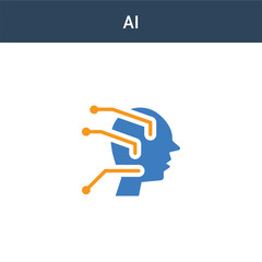 two colored AI concept vector icon. 2 color AI vector illustration. isolated blue and orange eps icon on white background.