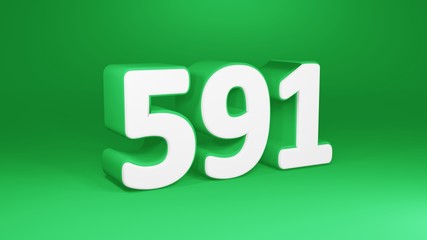 Number 591 in white on green background, isolated number 3d render