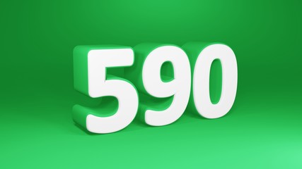 Number 590 in white on green background, isolated number 3d render