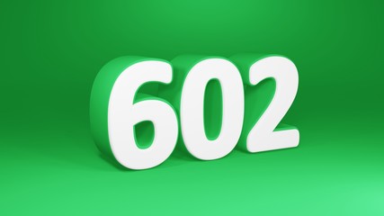 Number 602 in white on green background, isolated number 3d render