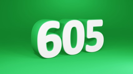 Number 605 in white on green background, isolated number 3d render