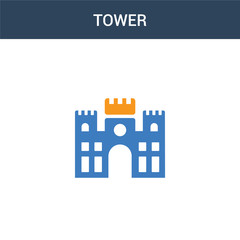 Fototapeta na wymiar two colored Tower concept vector icon. 2 color Tower vector illustration. isolated blue and orange eps icon on white background.