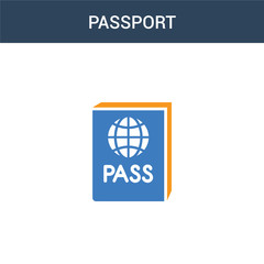 two colored Passport concept vector icon. 2 color Passport vector illustration. isolated blue and orange eps icon on white background.