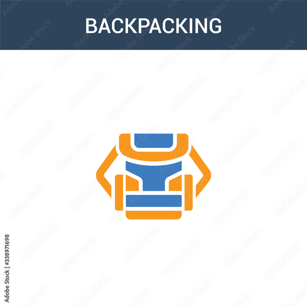 Poster two colored backpacking concept vector icon. 2 color backpacking vector illustration. isolated blue 