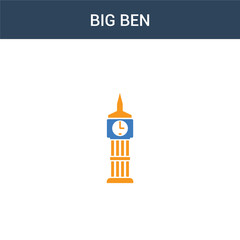 Obraz premium two colored Big ben concept vector icon. 2 color Big ben vector illustration. isolated blue and orange eps icon on white background.