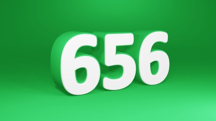 Number 656 in white on green background, isolated number 3d render