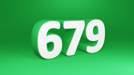 Number 679 in white on green background, isolated number 3d render
