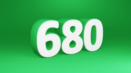 Number 680 in white on green background, isolated number 3d render