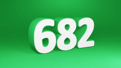 Number 682 in white on green background, isolated number 3d render