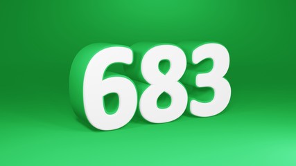 Number 683 in white on green background, isolated number 3d render