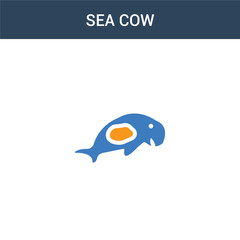 two colored Sea cow concept vector icon. 2 color Sea cow vector illustration. isolated blue and orange eps icon on white background.