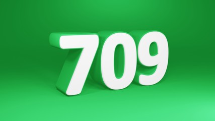 Number 709 in white on green background, isolated number 3d render