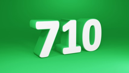 Number 710 in white on green background, isolated number 3d render