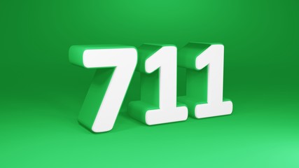 Number 711 in white on green background, isolated number 3d render