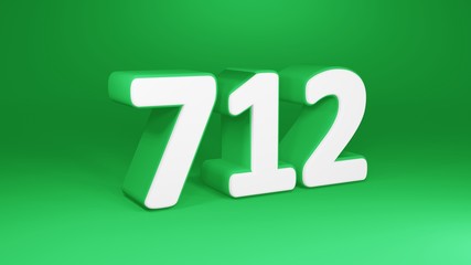 Number 712 in white on green background, isolated number 3d render
