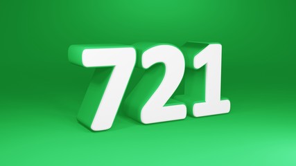 Number 721 in white on green background, isolated number 3d render