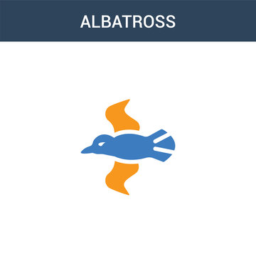 Two Colored Albatross Concept Vector Icon. 2 Color Albatross Vector Illustration. Isolated Blue And Orange Eps Icon On White Background.