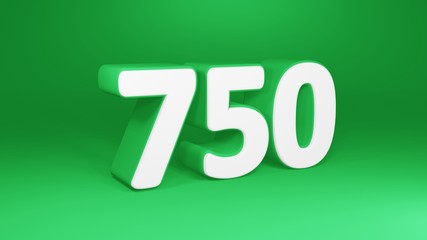 Number 750 in white on green background, isolated number 3d render