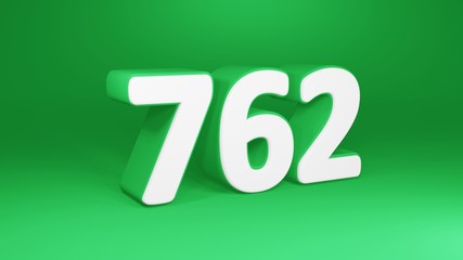 Number 762 in white on green background, isolated number 3d render