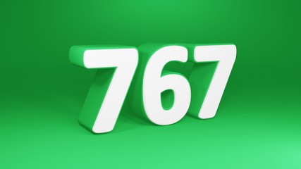 Number 767 in white on green background, isolated number 3d render