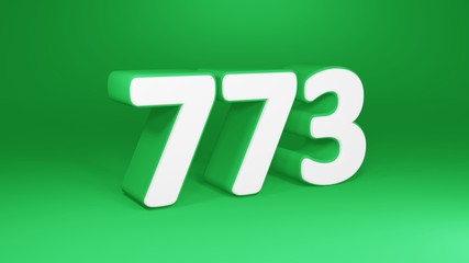 Number 773 in white on green background, isolated number 3d render
