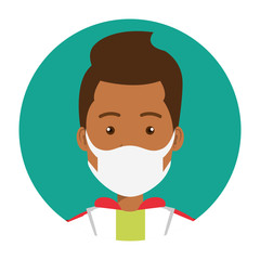 super doctor male afro with face mask and hero cloak vector illustration design