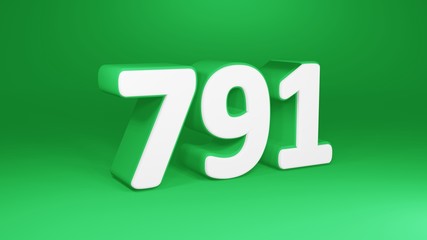 Number 791 in white on green background, isolated number 3d render