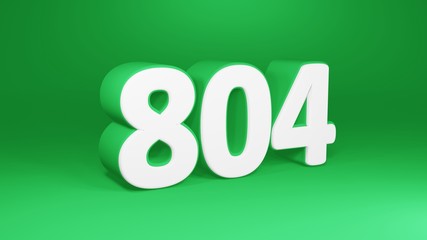 Number 804 in white on green background, isolated number 3d render