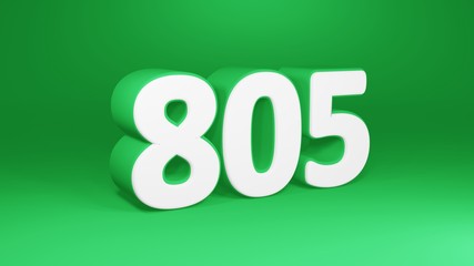 Number 805 in white on green background, isolated number 3d render