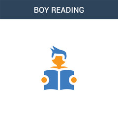 two colored Boy Reading concept vector icon. 2 color Boy Reading vector illustration. isolated blue and orange eps icon on white background.